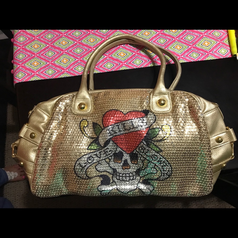 NWOT- Love Kills slowly gold sequin Hobo Bag.